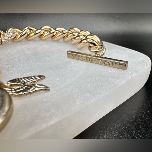 Victoria's Secret Gold Tone Chain Bracelet (Angel Wing Charm & Rhinestones Link) - Picture 7 of 9